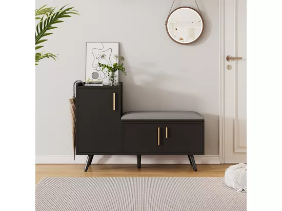 Meuble à chaussures - avec une banquette et 3 portes - Noir