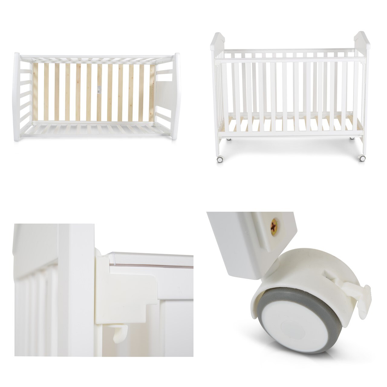 Cangaroo Babybett Wing 120 x 60 cm Gitterbett Buchenholz Räder 3 Höhenpositionen weiß