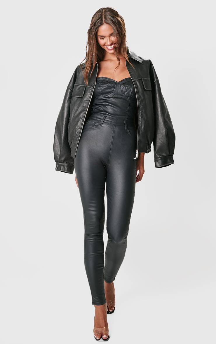 Noir Combinaison Bandeau En Denim Enduit