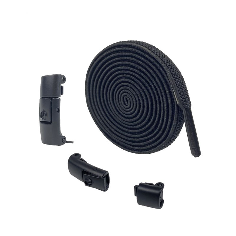 (1 Paar) 8mm Elastische Schnürsenkel ohne Binden Schnellverschluss Schuhbändel - Schwarz