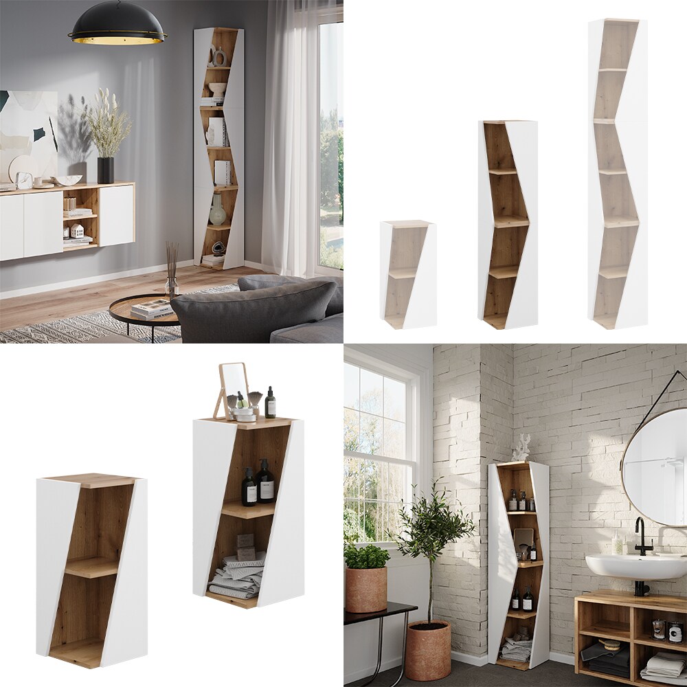 Vicco Badregal Benno 2er-Set, 31,6 x 70,5 cm, Weiß-Eiche, 3 Ablagen, Badezimmer