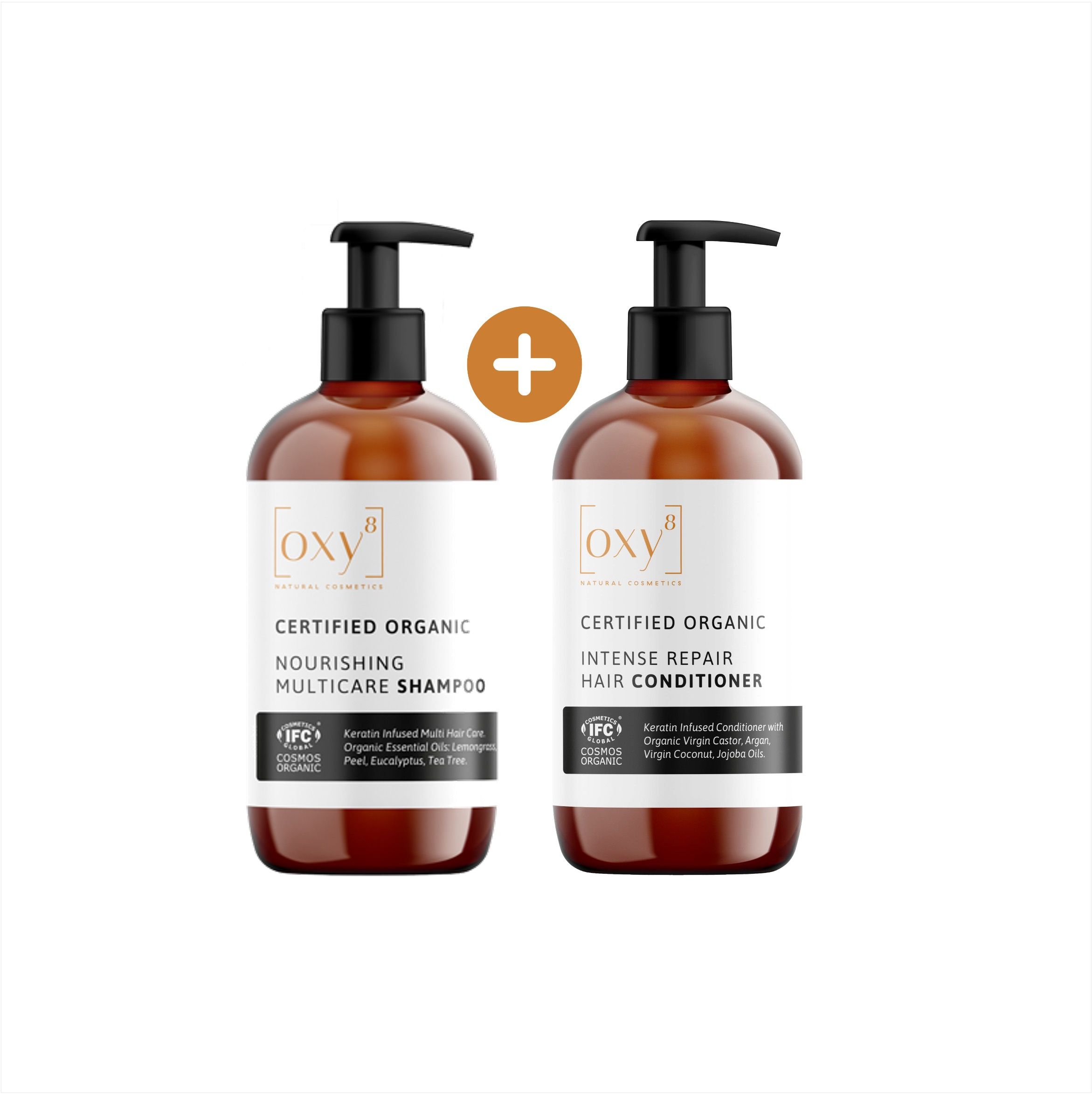 oxy8 Naturkosmetik - Haar Set. Als Geschenk MULTICARE SHAMPOO & INTENSE REPAIR HAIR CONDITIONER
