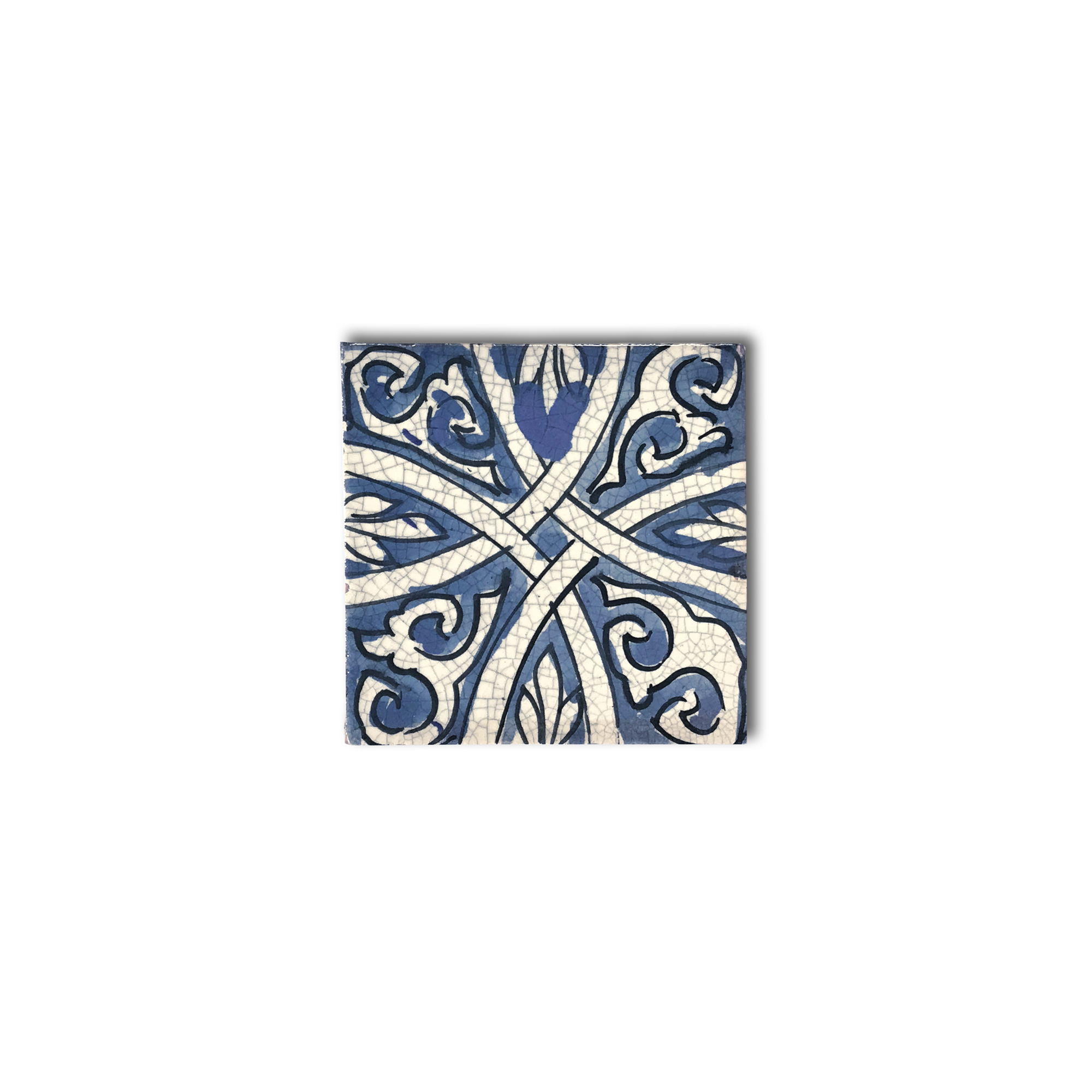 Kachel 'Noeud bleu' Craquelé, blau, weiß, T 10 cm, B 10 cm, H 1 cm von fischer's lagerhaus