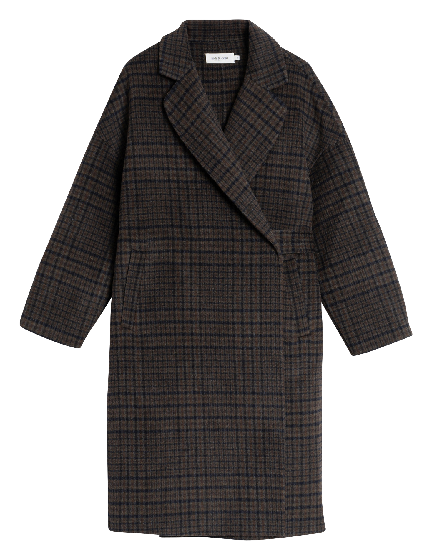 Manteau long à carreaux en laine mélangé | Marron