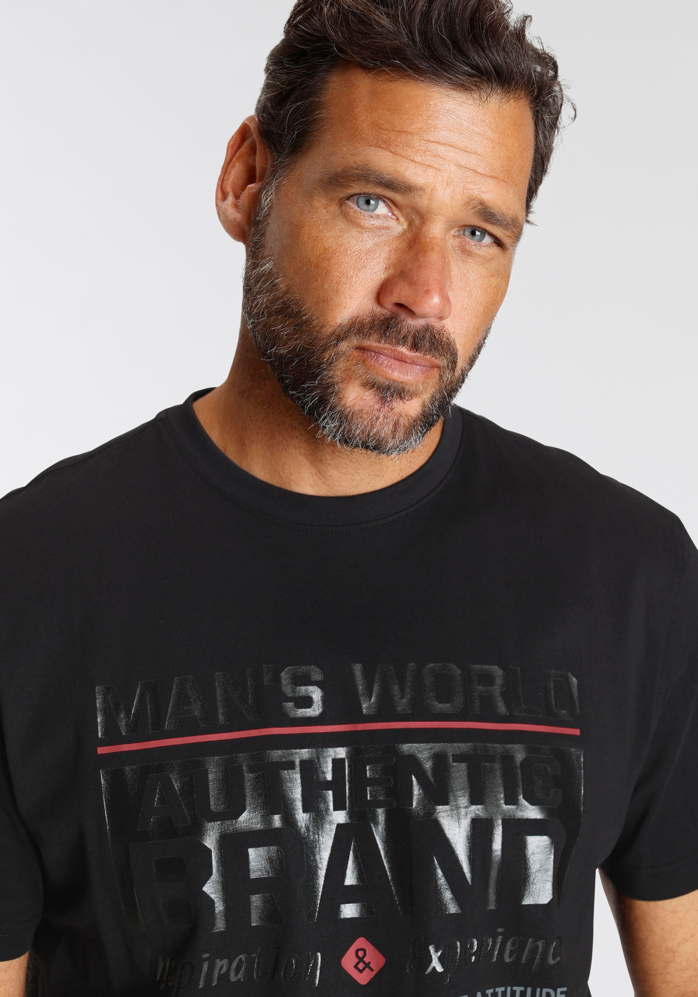 Man's World T-Shirt , Kurzarm,  mit Print,  Rundhals,  aus Baumwolle,  auch in grossen Grössen