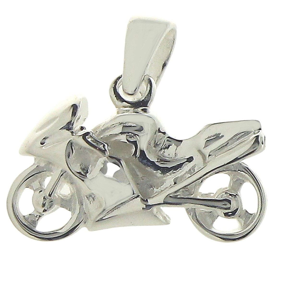 Pendentif petite moto de Course en argent 925°/00 + chaîne