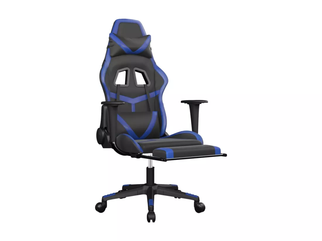 Chaise de jeu de massage et repose-pied Noir et bleu Similicuir