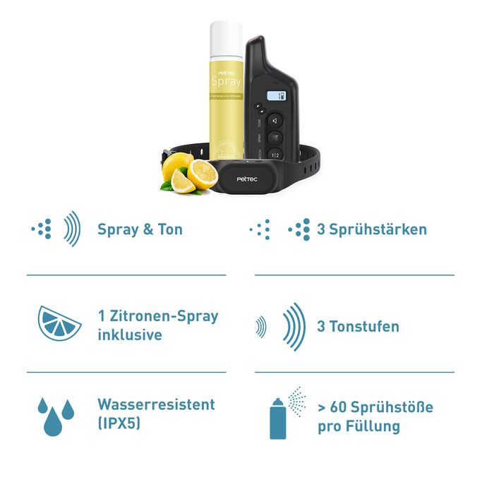 PetTec Spray & Ton Trainer mit Fernbedienung inkl. Citronella-Spray