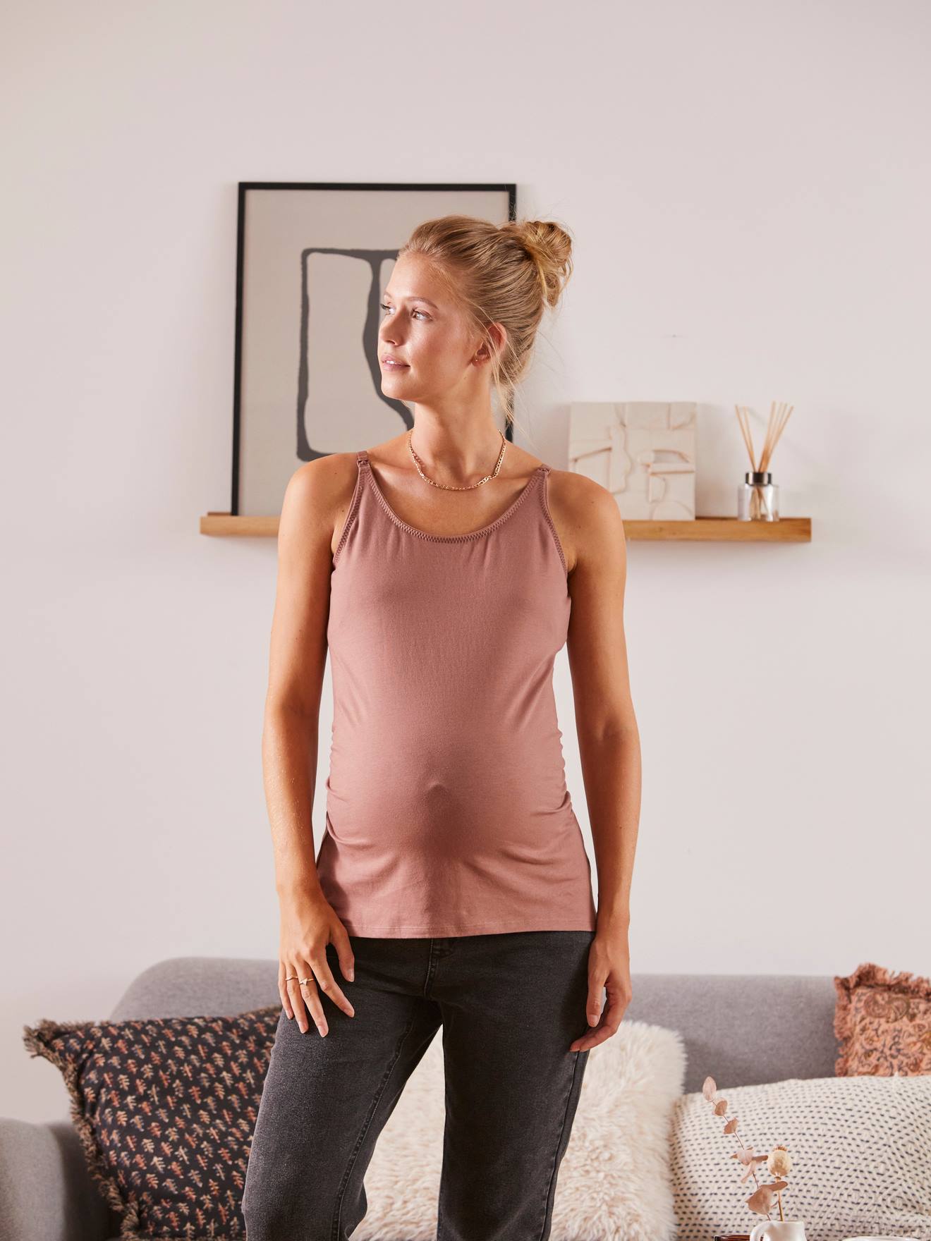 Conjunto de 2 camisetas de amamentação com alças finas, preta + branca