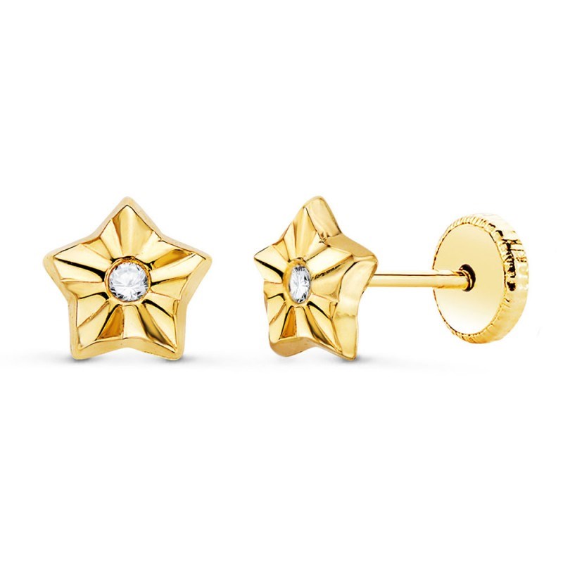 Boucles d'Oreilles Or 18 Carats 750/000 Jaune Motif Etoile - Fille