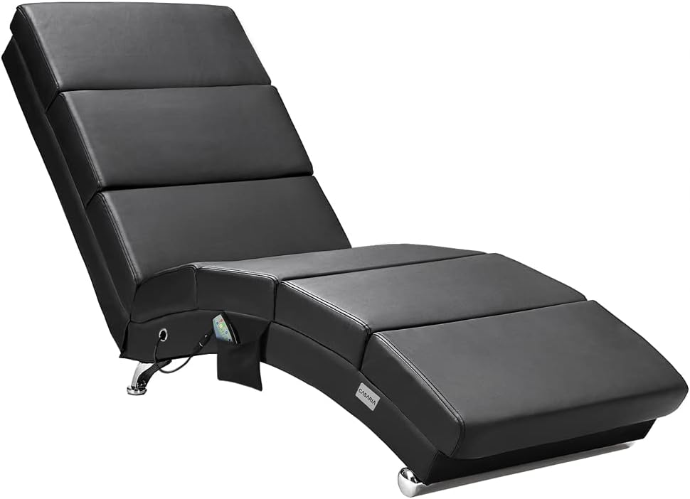 Casaria® Relaxliege Massage Heizfunktion 186x89x55cm Ergonomisch Kunstleder Gepolstert 180 kg Belastbarkeit Wohnzimmer Chaiselongue Relaxsessel Schwarz