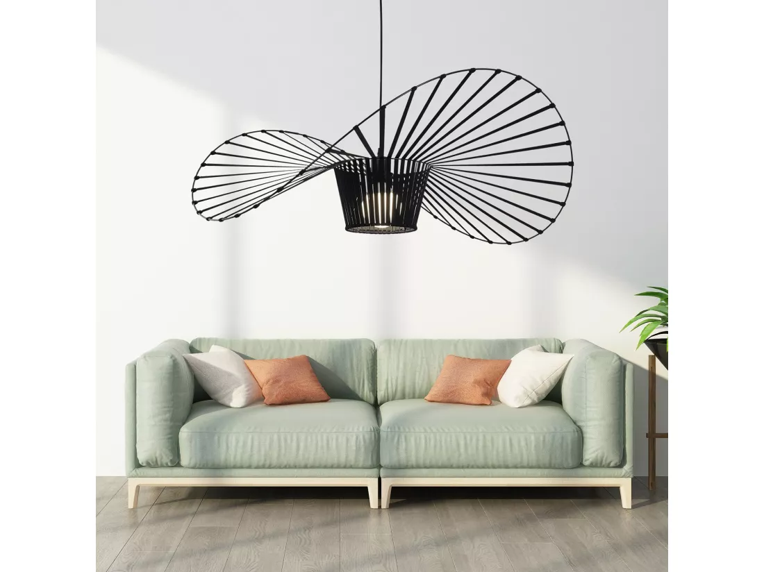 NETTLIFE Suspension Noir E27 Moderne Diam.60cm Polycarbonate Design Chapeau Max.40W pour Salon salle à manger cuisine, sans Ampoule