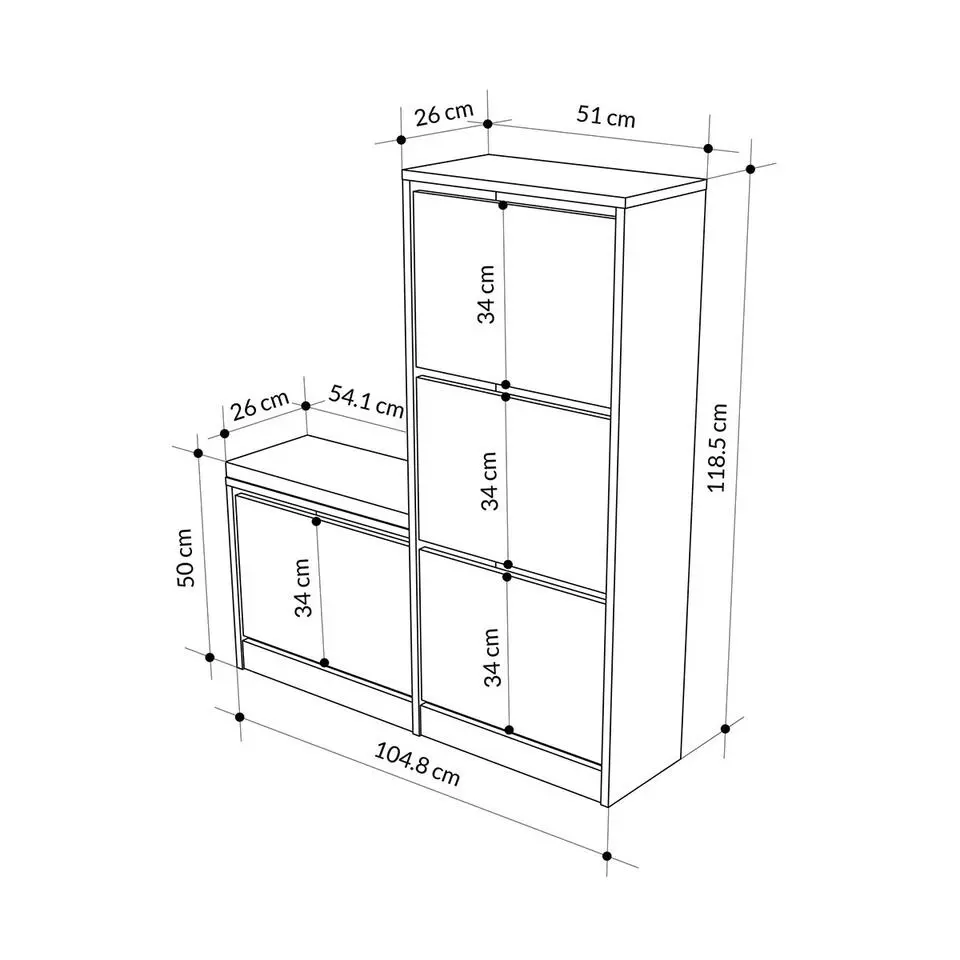 CALICOSY - Schoenenkast DUDE - Eik grijs - 118,5x105x26 cm