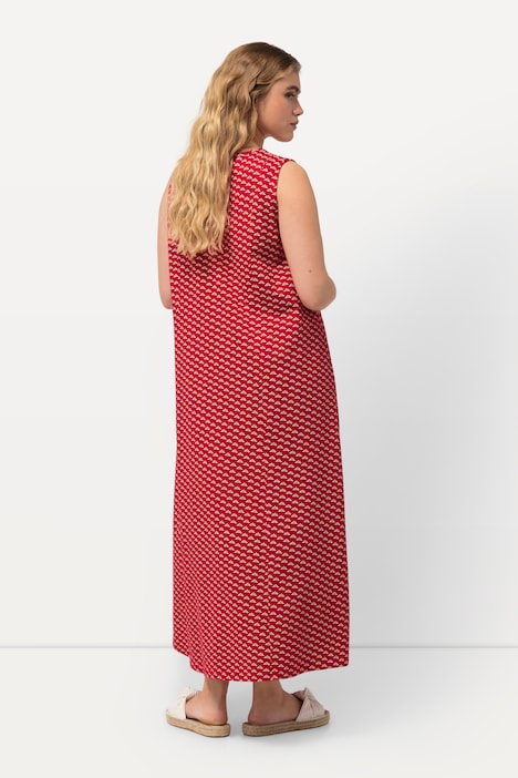 Jersey-Maxikleid, A-Linie, V-Ausschnitt, ärmellos