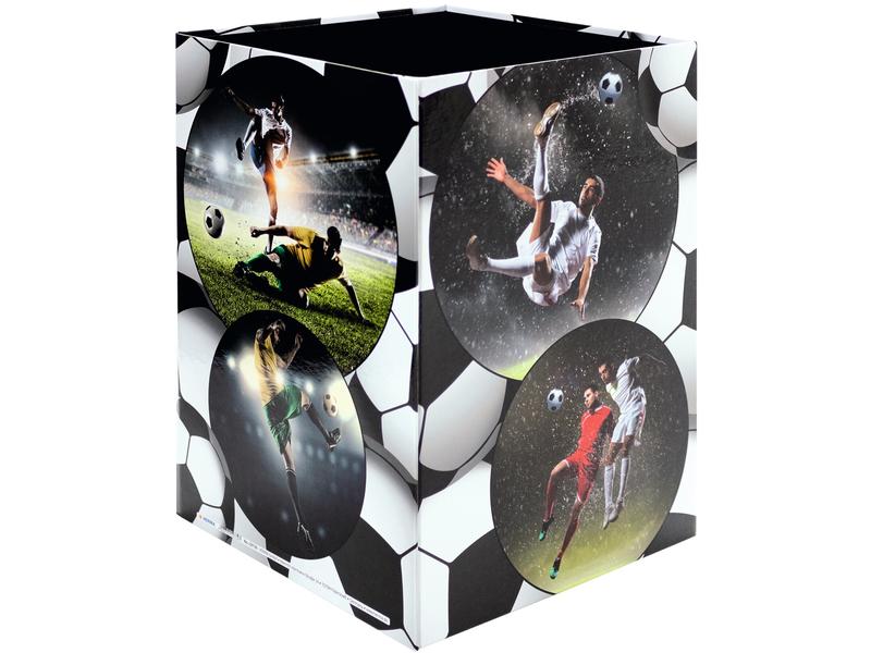 HERMA Papierkorb Fussball 15 l, Schwarz Papierkorb aus stabilem Karton für einen ordentlichen Schreibtisch