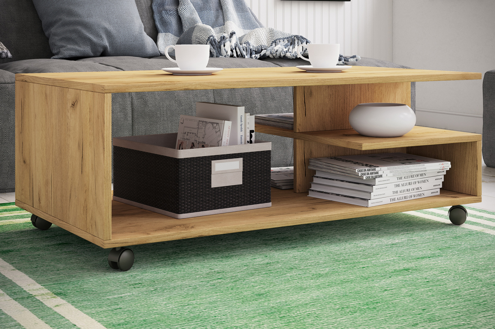 Couchtisch STANGO XL - Honig Eiche - mit Rollen