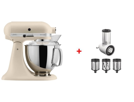 KITCHENAID - Robot pâtissier Artisan 4,8L 5KSM175 Crème + Tranchoir/Râpe OFFERT