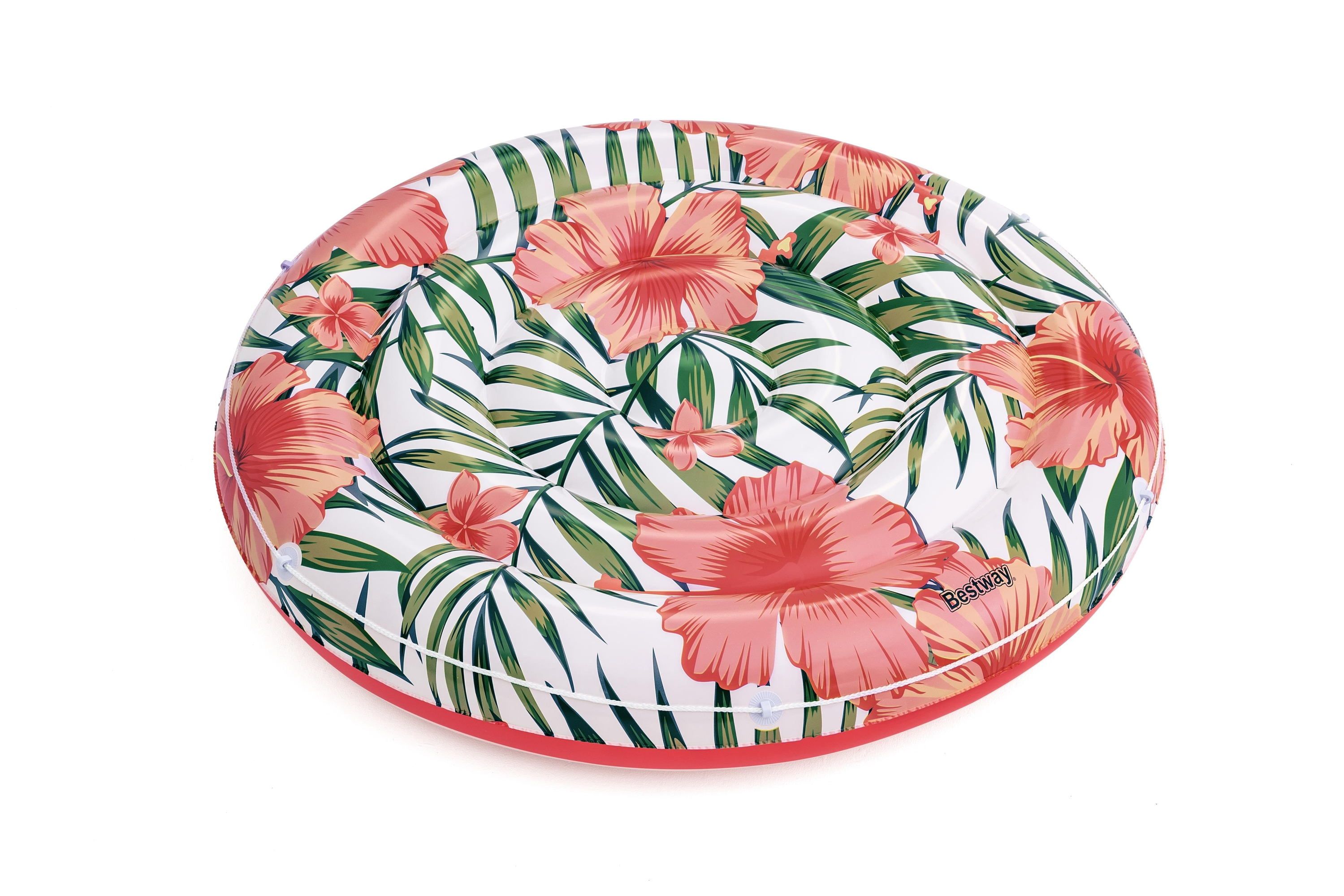 (Ø158cm) Peaceful Palms Grosse Aufblasbare Wasser Luftmatratze Liegesofa Badeinsel (43410) - Weiss / Grün