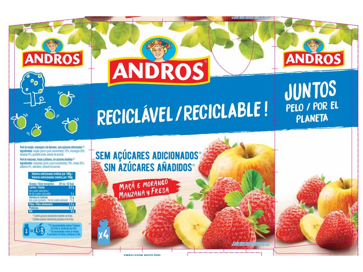 SAQUETAS FRUTA ANDROS MAÇÃ MORANGO 4X90G