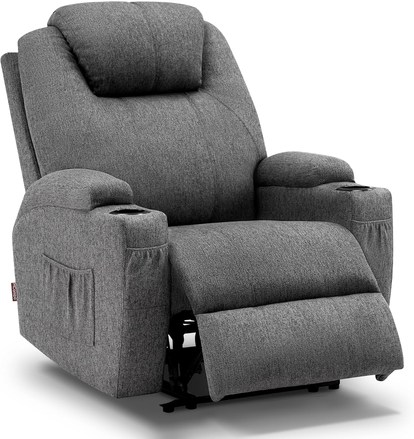 M MCombo Elektrisch Relaxsessel Massagesessel Fernsehsessel Liegefunktion Vibration Heizung 7061 neues Modell, Ergonomisch (Grau-Stoff)