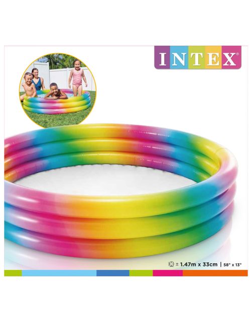Intex Opblaaszwembad Regenboog Rond 3-Ring - Easy Set Baden - Ø147x33 cm Multi-Color Leeftijd 2+