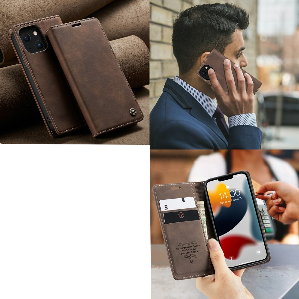 iPhone 13 Leder Tasche Flip Wallet Etui mit Kartenfächern - Braun