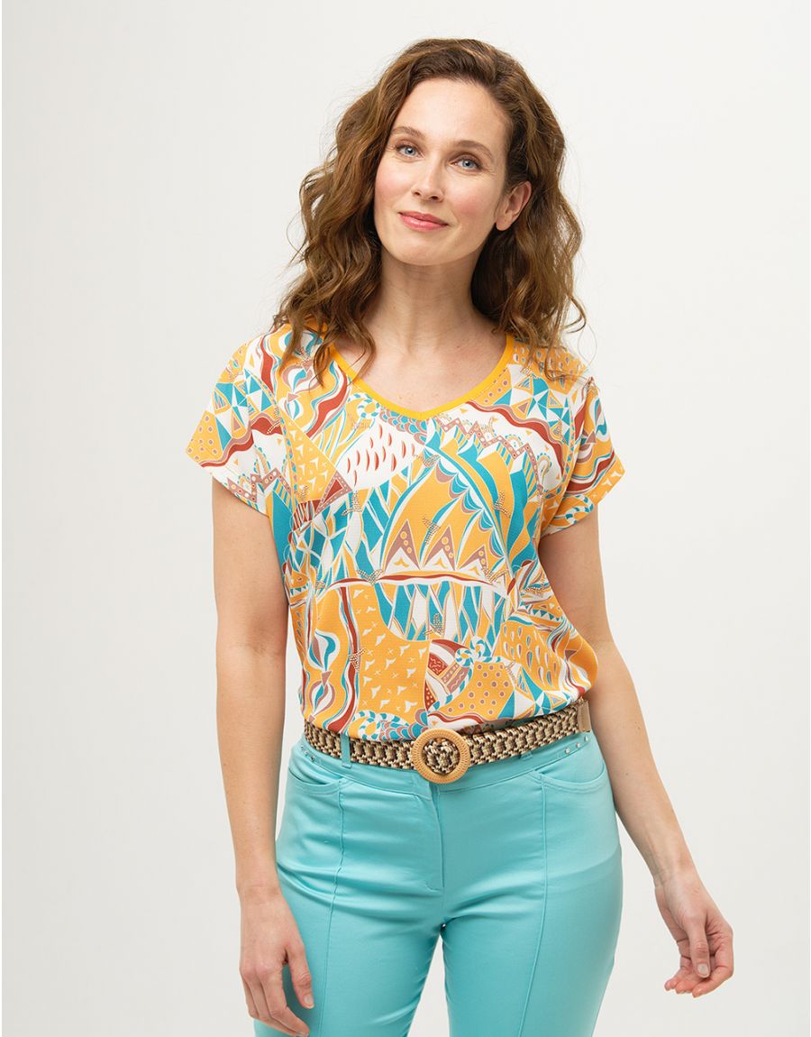Top jaune et turquoise