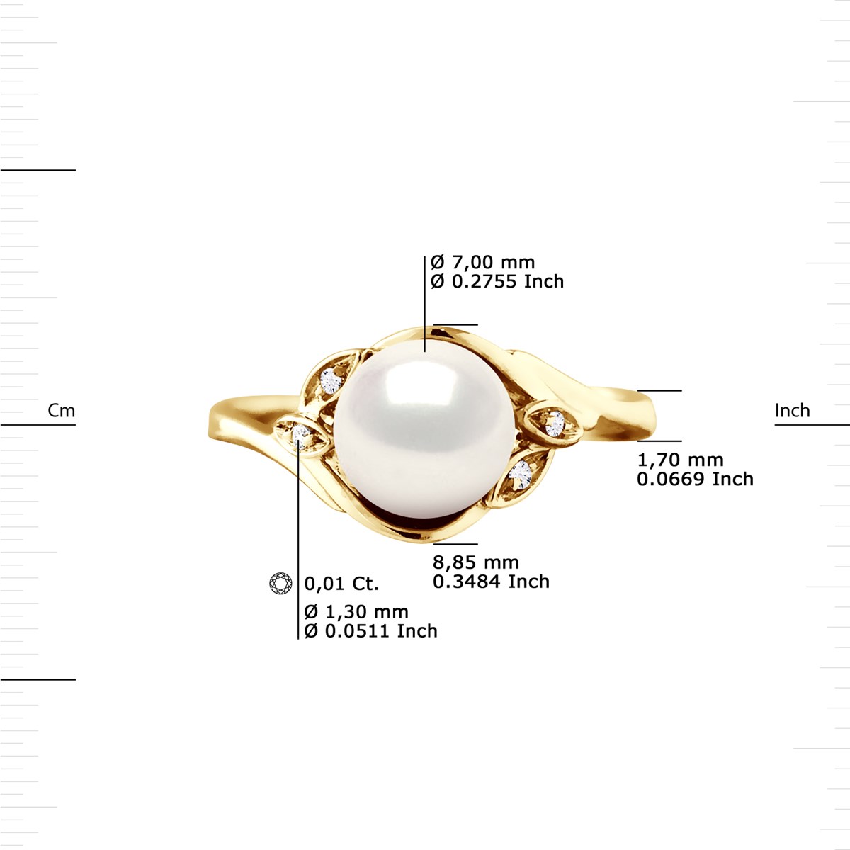 Bague Stella Jonc Perles d'Eau Douce 7-8 mm & Diamant - Or Jaune