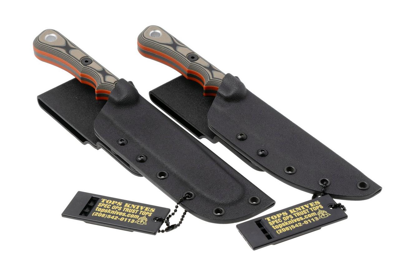 TOPS Knives Muley Combo MCMB-02, 154CM Tumble Finish, Tan Black G10, Kydex Sheath, jacht set, Leo Espinoza design