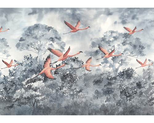 Vliesbehang INX8-053 Ink Flamingos in the Sky, set van 8 stuks, 400 x 280 cm