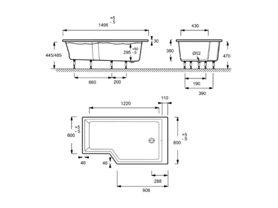 Pack baignoire bain douche antidérapante 150 x 80 JACOB DELAFON Neo blanc mat - v.droite + pare bain noir mat
