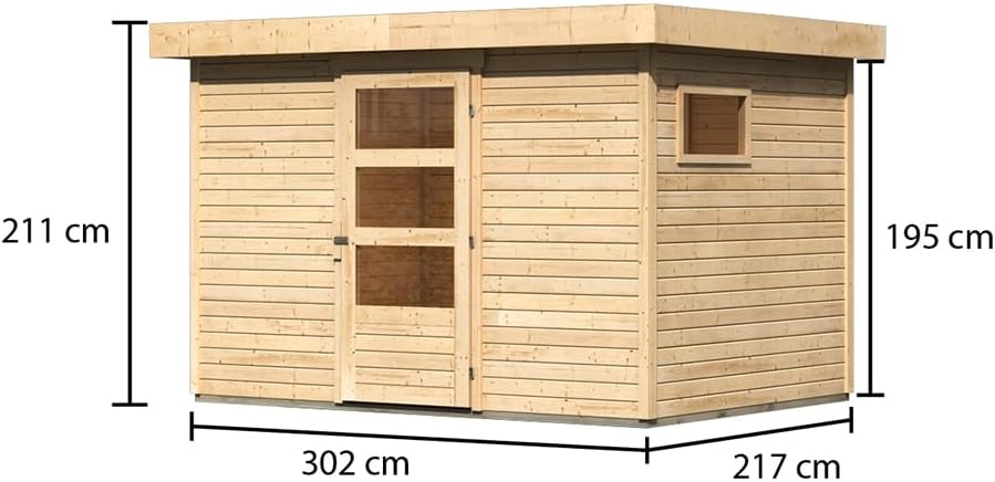 Karibu Gartenhaus | Gerätehaus mit 19 mm Wandstärke | INKLUSIVE Unterkonstruktionshölzer | Fichtenholz | Steck-/Schraubsystem | Grundfläche: 6,10 m² | Naturbelassen | 330x238x211 cm