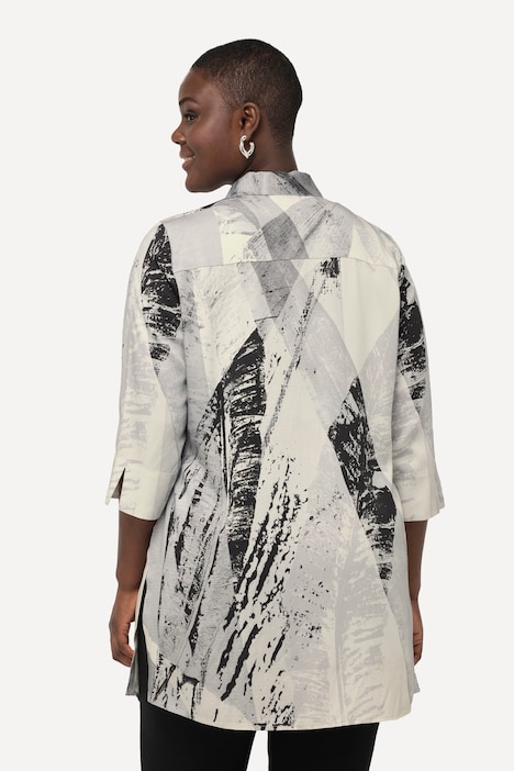 Longbluse, Federn, Hemdkragen, 3/4-Arm