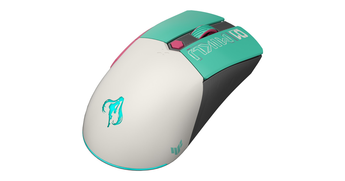 ASUSTUF GAMING Mini Wireless Mouse Hatsune Miku Edition  (Wit/turquoise, 12.000 dpi, USB / 2.4GHz / Bluetooth)