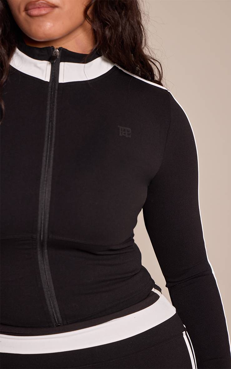 Noir Veste Corset Sculptante Zippée À Détails Contrastés