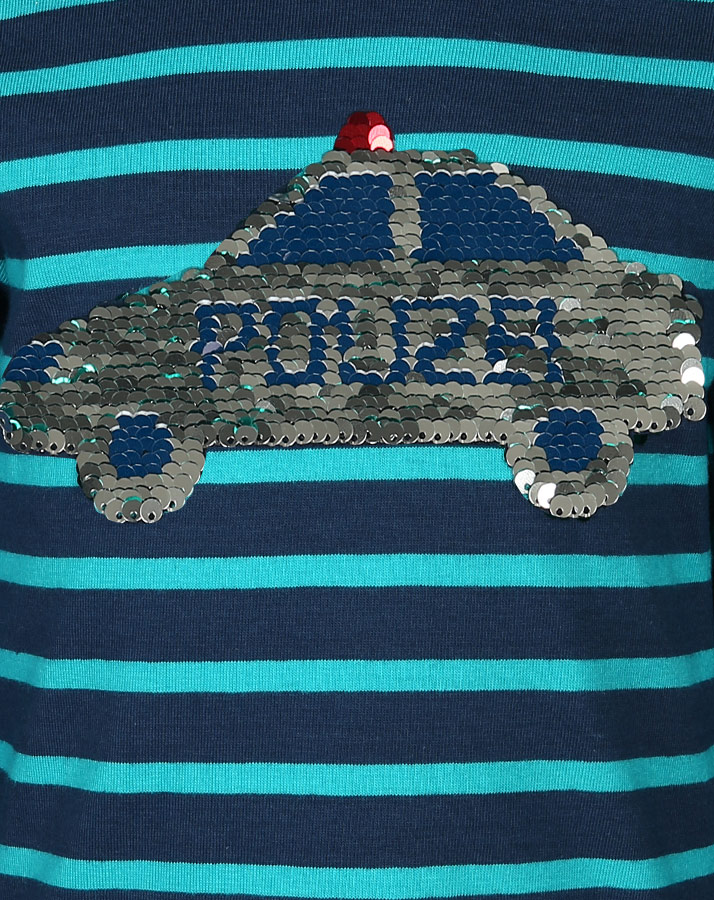 Langarmshirt POLIZEI TATÜ-TATA mit Wendepailletten in dunkelblau/türkis