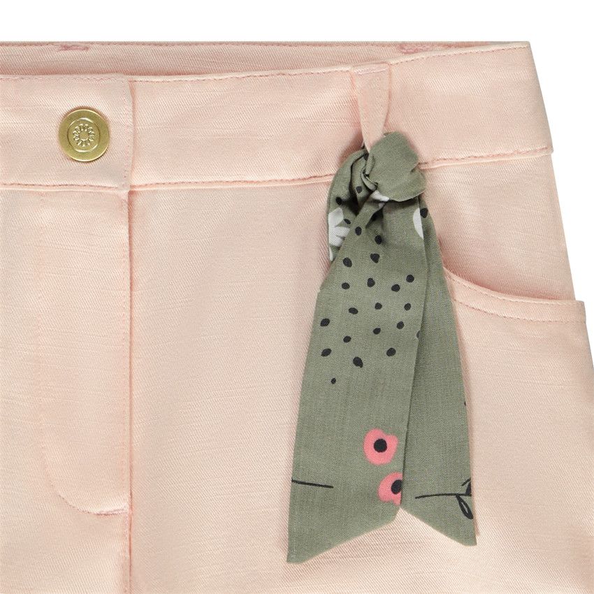 Short avec ceinture en voile de coton pour fille - Rose