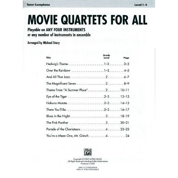 Alfred Music Publishing Movie Quartets for All T-Sax