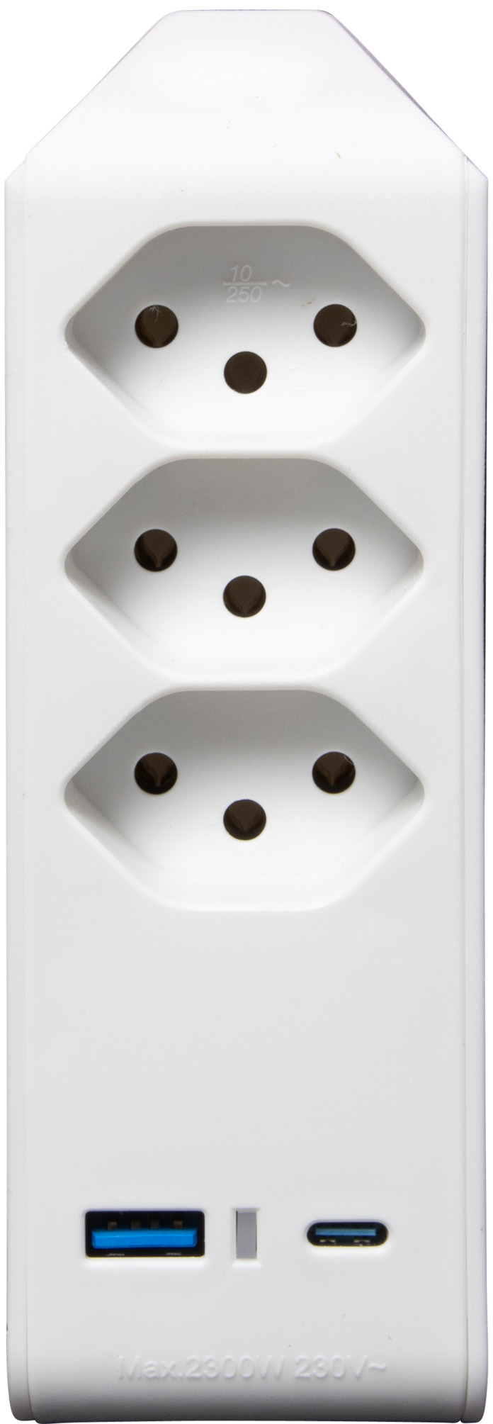 cleverLINE 300° Drehbarer 3-fach Mehrfachstecker T13 Abzweigstecker mit USB C / USB A Steckdosen Adapter 3-polig (1508342213) - Weiss