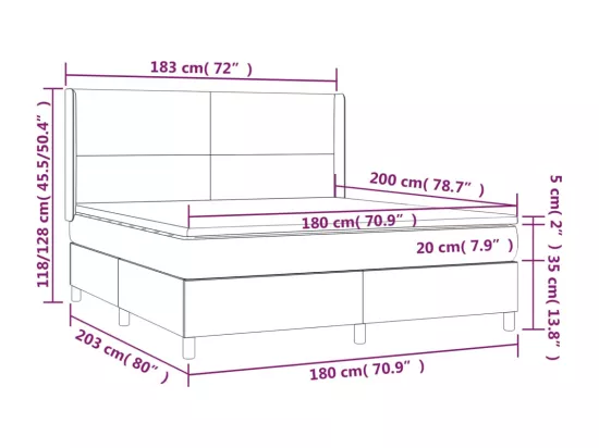 Sommier tapissier matelas et LED Marron foncé 180x200cm Tissu