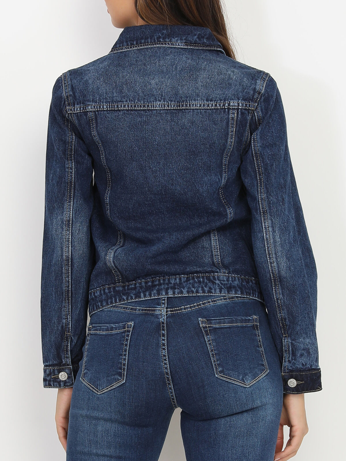 Veste en jean brut délavé- Bleu foncé
