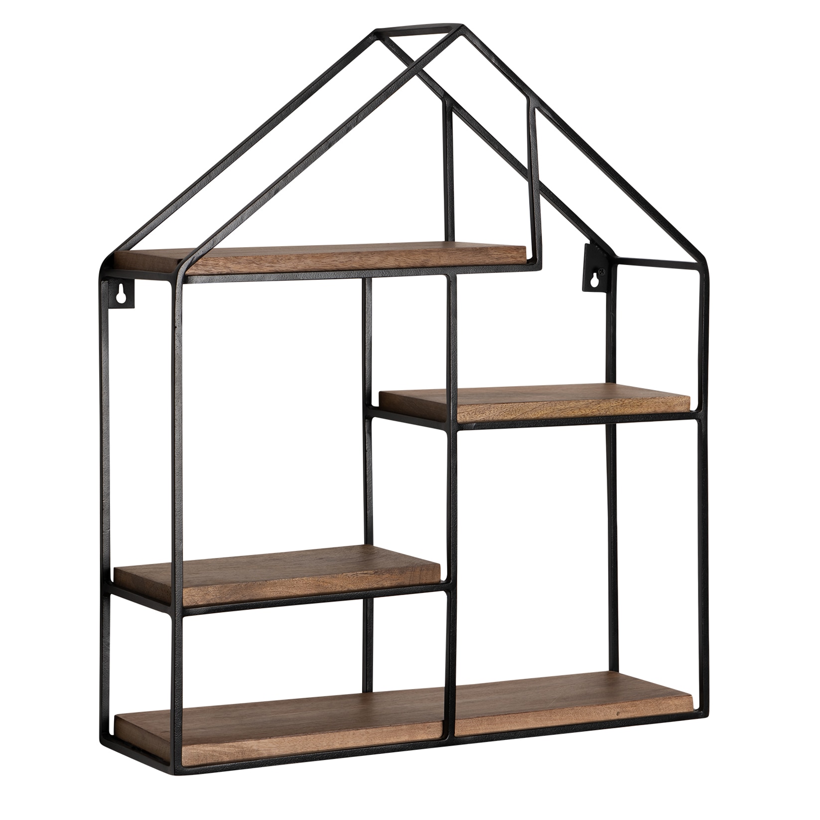 KADIMA DESIGN Wandregal in Haus-Form 50x60x14 cm aus Mango Massivholz und Metall – KADIMA DESIGN