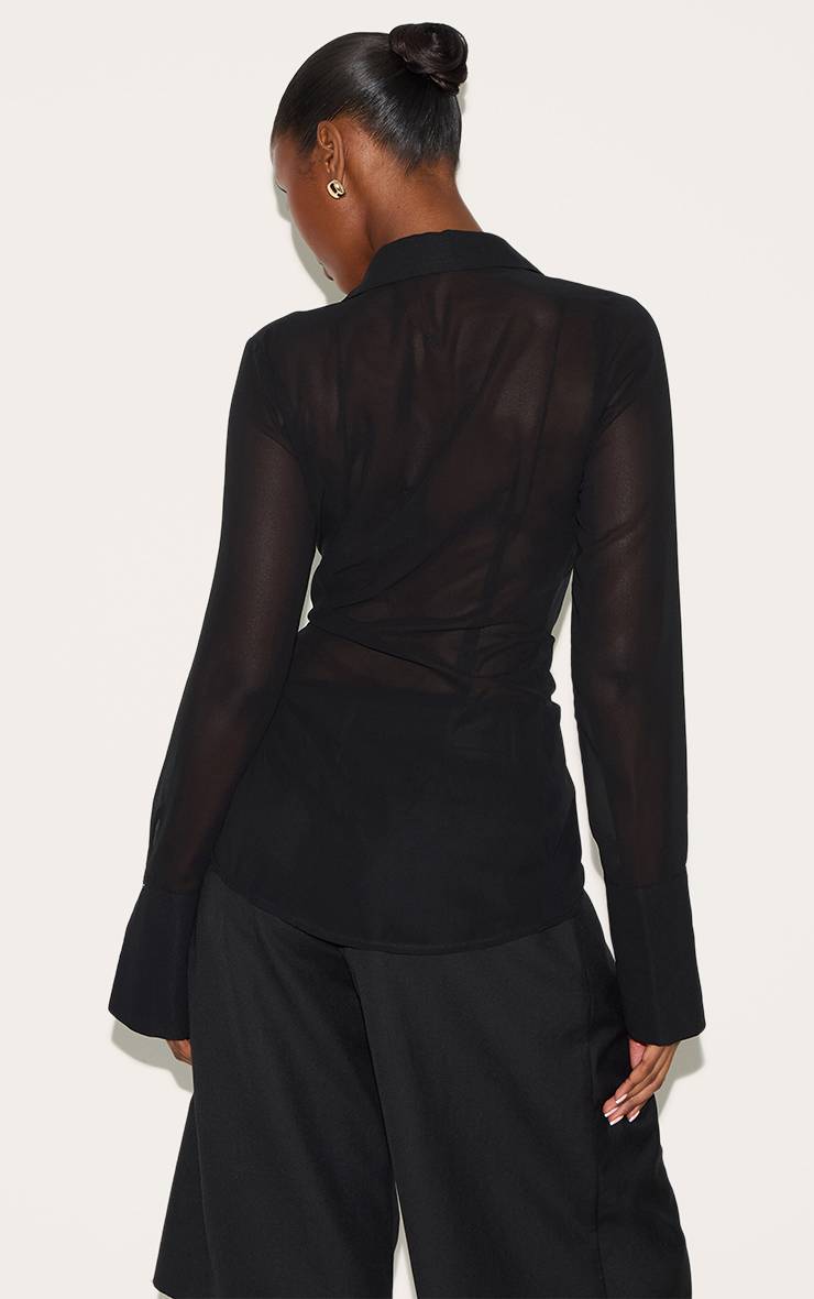 Noir Chemise En Mousseline Asymétrique