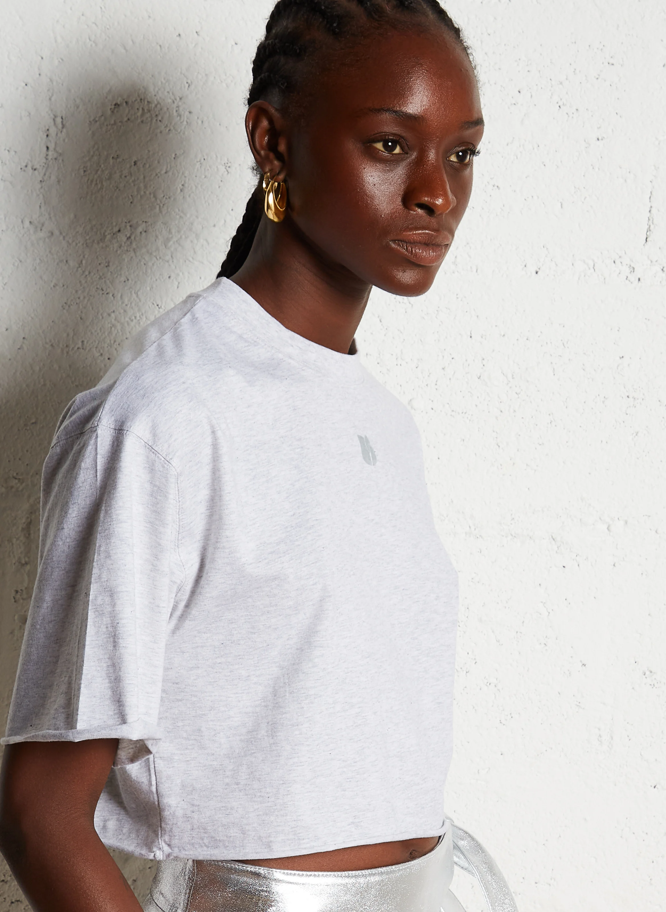 CARLA - Tee-shirt col rond droit en coton | Gris