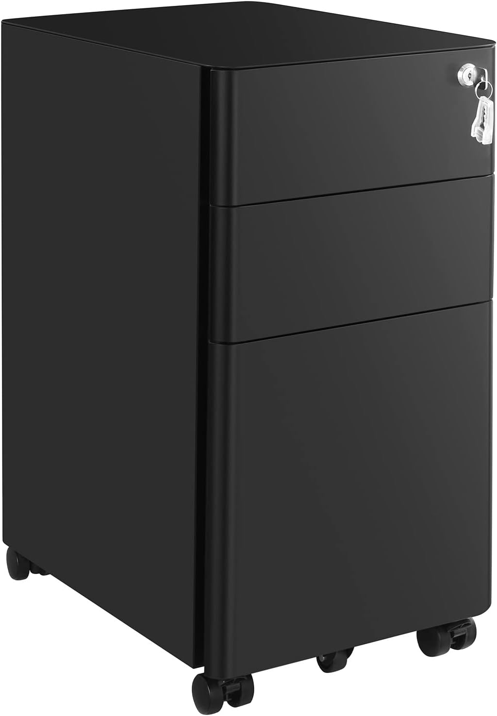 SONGMICS Rollcontainer, Aktenschrank, Büroschrank mit Rollen, Schreibtisch, Unterschrank, abschließbar, Schubladen, Dokumente in DIN-A4-, Legal-, Letter-Format, Hängeregistratur, schwarz OFC030B01