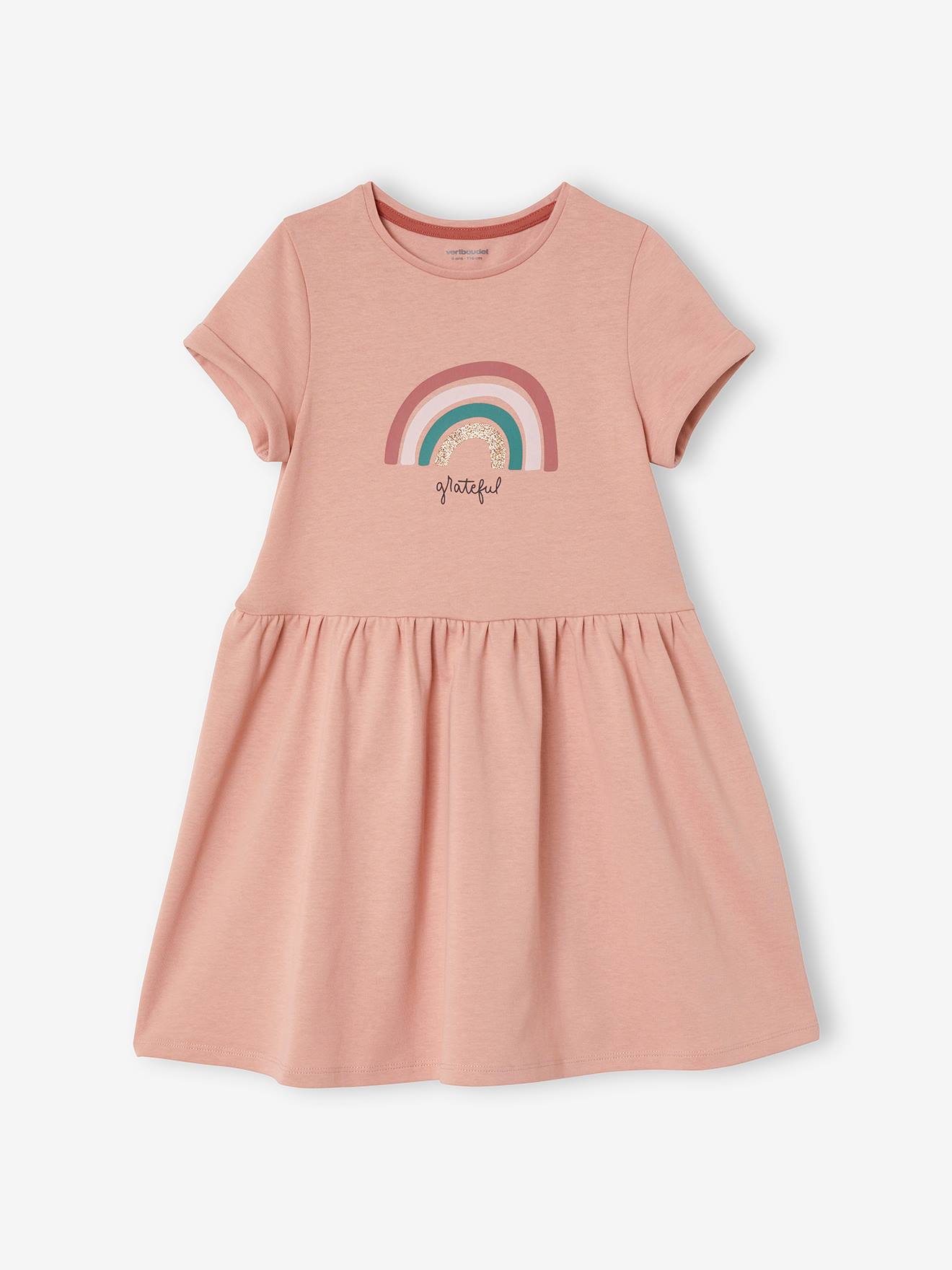 Conjunto de 2 peças: vestido e leggings com detalhes iridescentes, para meninas, rosa claro liso com estampas.