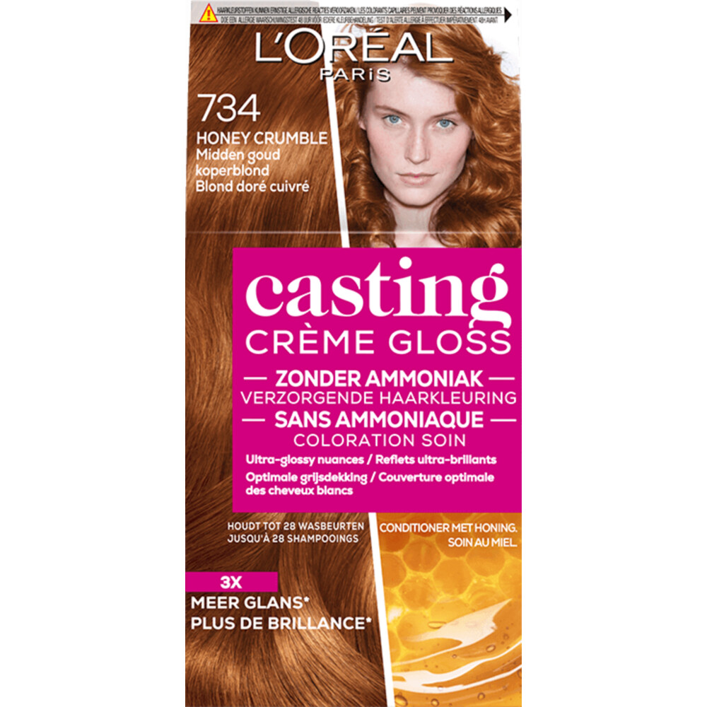 L'Oréal Casting Crème Gloss Semi-Permanente Haarkleuring 734 Honey Crumble - Midden Goud Koperblond