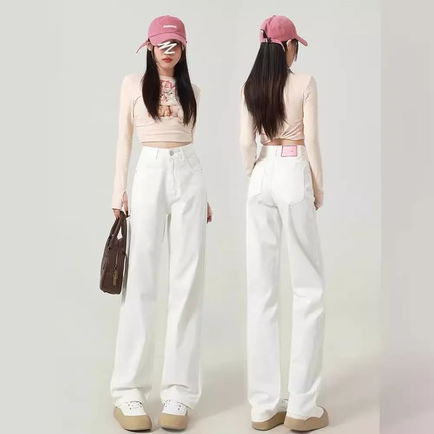 hollybunbur - Hoge taille effen wijde jeans