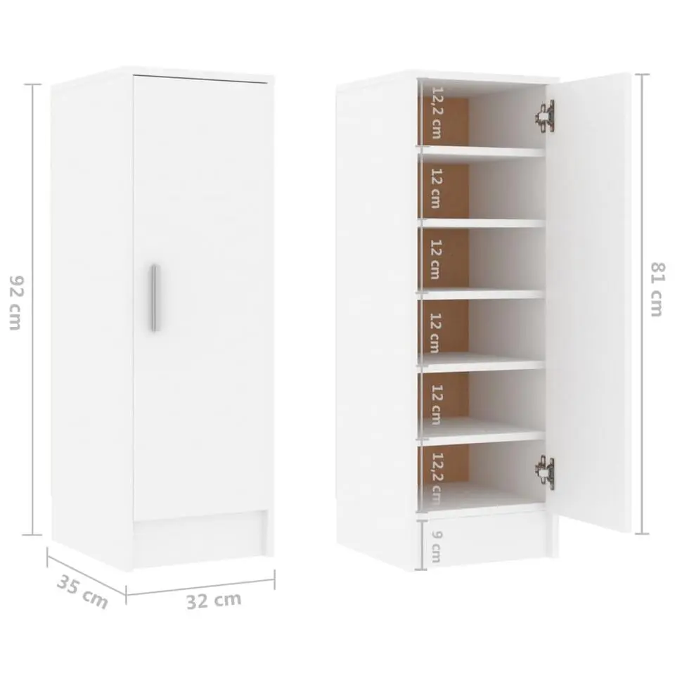 vidaXL - Schoenenkast - Wit - Bewerkt hout - 31.5 x 35 x 92 cm