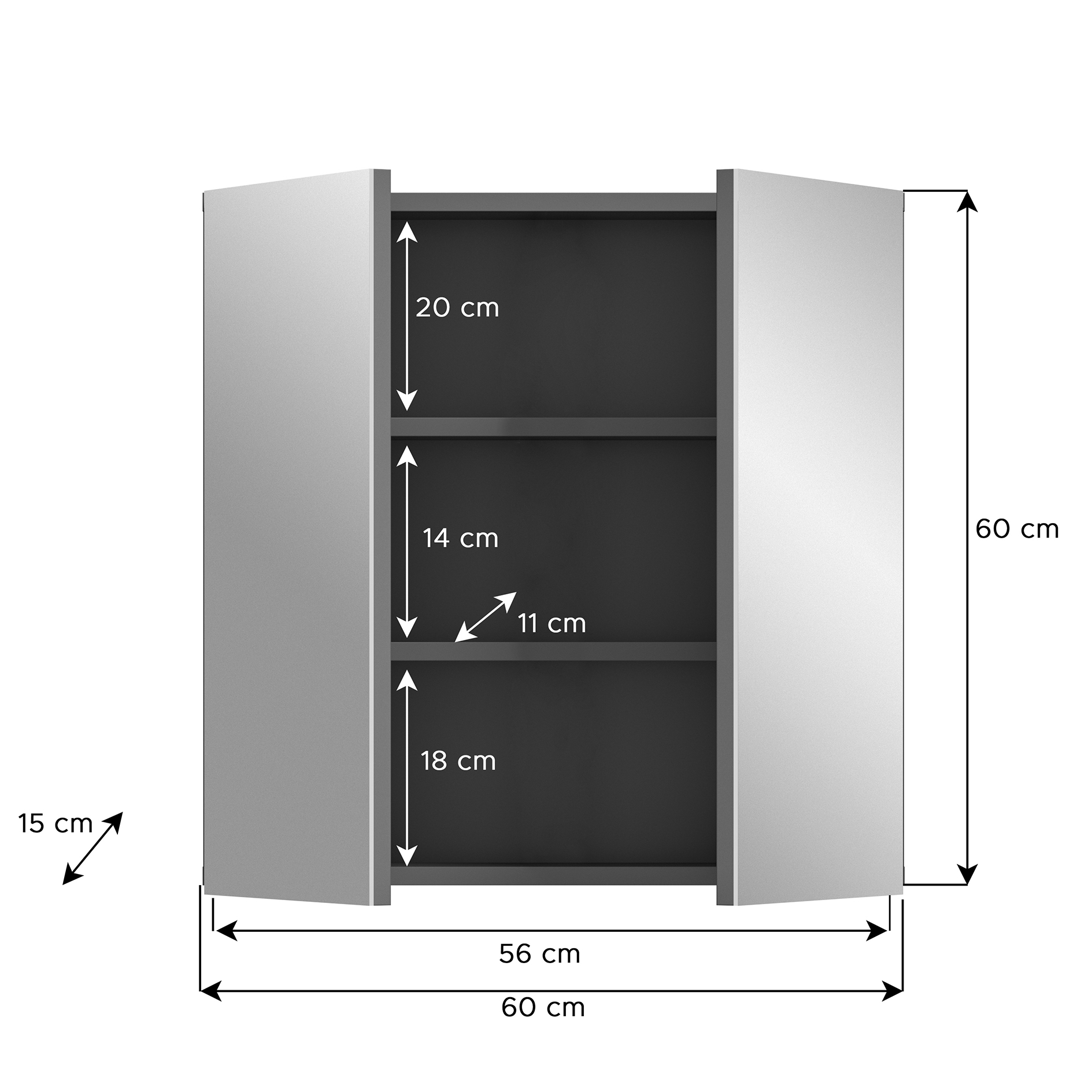 Spiegelschrank SOFT - grau - 60 cm